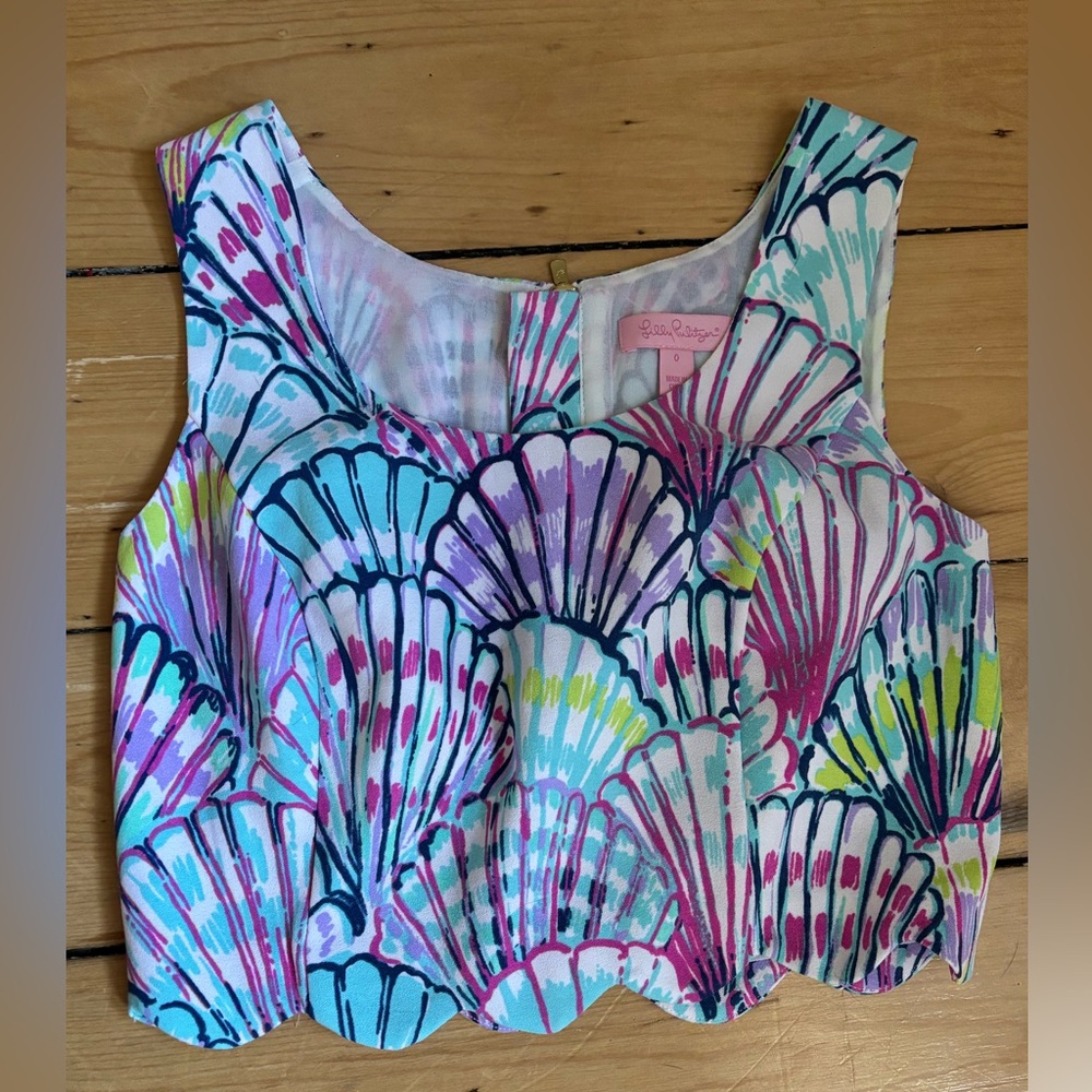 Lilly Pulitzer Multicolor Shell-Print Scallop Crop Tank